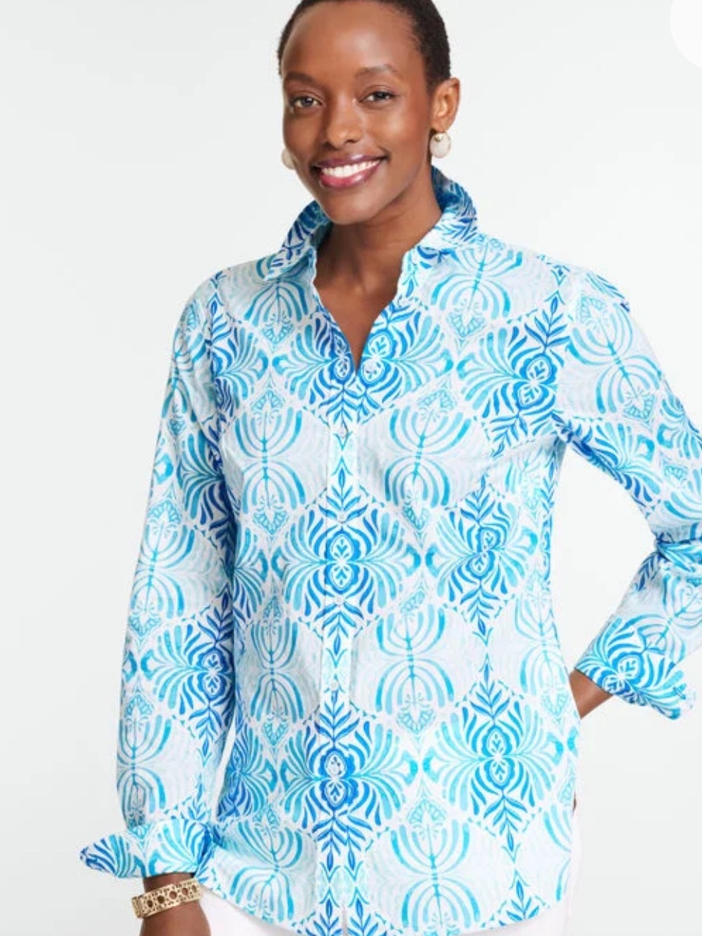 Talbots Modern Coastal Cotton Damask Button Down Shirt Size XS